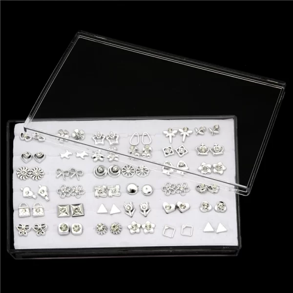 18/36Pairs Colorful Rhinestone Hollow Heart Star Flower Animal Mix Style Moon Crown Small Plastic Stud Earrings Set For Women - Image 31