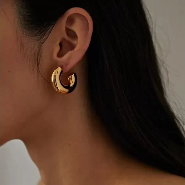 Stainless Stee Oversize Chunky Round Circle Clip Earring for Women Gold Plated C Shape Ear Cuff Stud Tube Thick Earclips Jewelry - Image 2