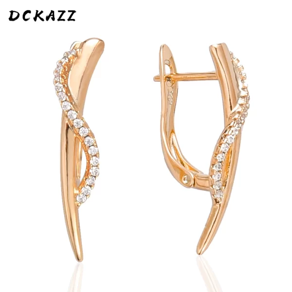 Gold Color Geometry Simple Stud Earrring Quality Copper S-shaped Design Small Natural Zircon Clip Earring Russia Trendy Jewelry - Image 3