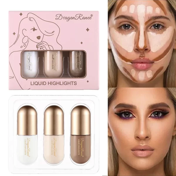 3Pcs/Box Matte Contouring Bronzer Stick Liquid High Gloss Brown Nose Shadow Cream Brighten Concealer Highlight Foundation Makeup