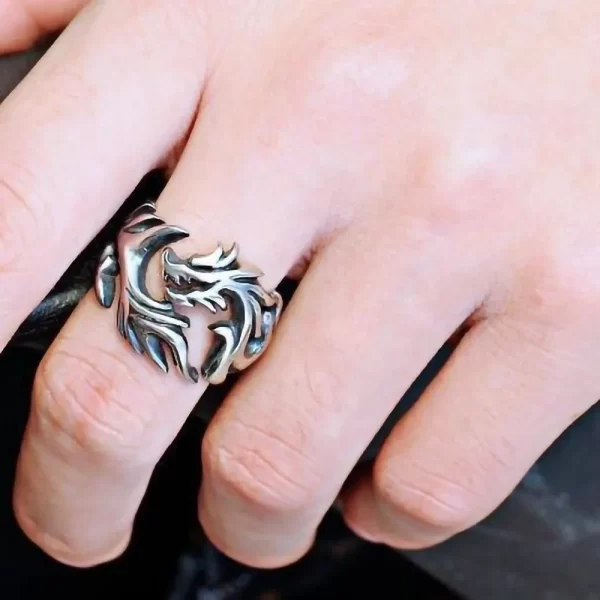 Vintage Personality Design Hollow Out Dragon Rings for Men Women Opening Stainless Steel Punk Finger Ring Hip Hop Rock Jewelry - Image 2