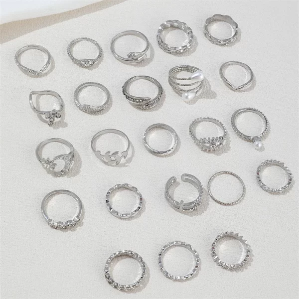 Silver Color Geometric Knuckle Rings Set For Women Eye Cross Sun And Moon Leaf Charm Finger Ring Female Boho Party Jewelry - Image 6