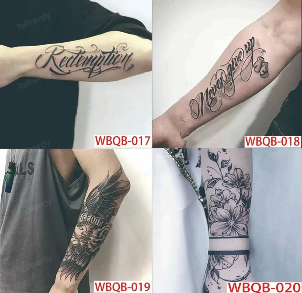 4 Sheets Fake Tattoo Sleeve Arm Body Art Long Lasting 15 Days Herbal Juice Ink Temporary Tattoo Sticker Text Wings Totem Men - Image 14