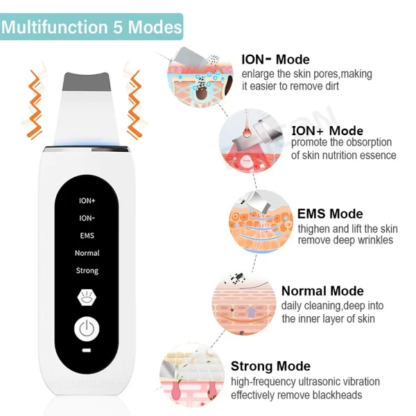 Ultrasonic Skin Scrubber Peeling Blackhead Remover Deep Face Cleaning Ultrasonic Ion Ance Pore Cleaner Facial Shovel Cleanser - Image 5