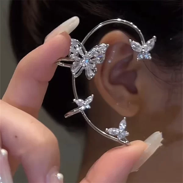 Korean Elf Butterfly Ear Cuff Without Piercing Clip Earrings for Women Elegant Sparkling Zircon Crystal Ear Clip Wedding Jewelry - Image 5