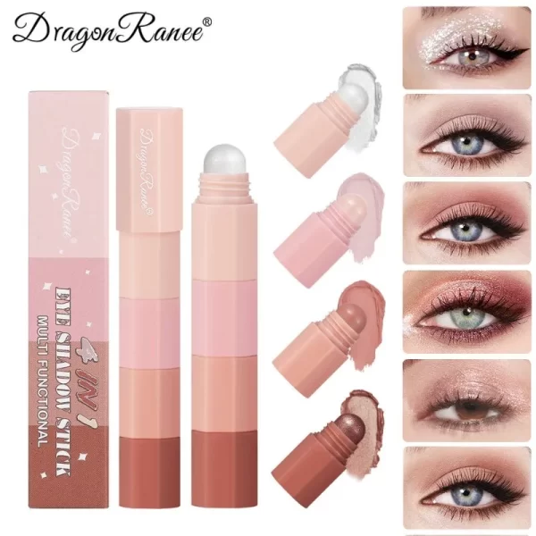 New 4 IN 1 Combo Eyeshadow Highlighter White Brown Eye Shadow Stick Glitter Pearlescent High Gloss Eyeshadow Mini Shadow Crayon - Image 5