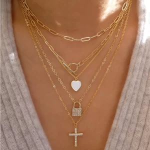 Vintage Fashion Punk Thick Chain Head Coin Lock Pendant Necklace For Women Female Multilevel Gold-plate Hip Hop Jewelry Gfit