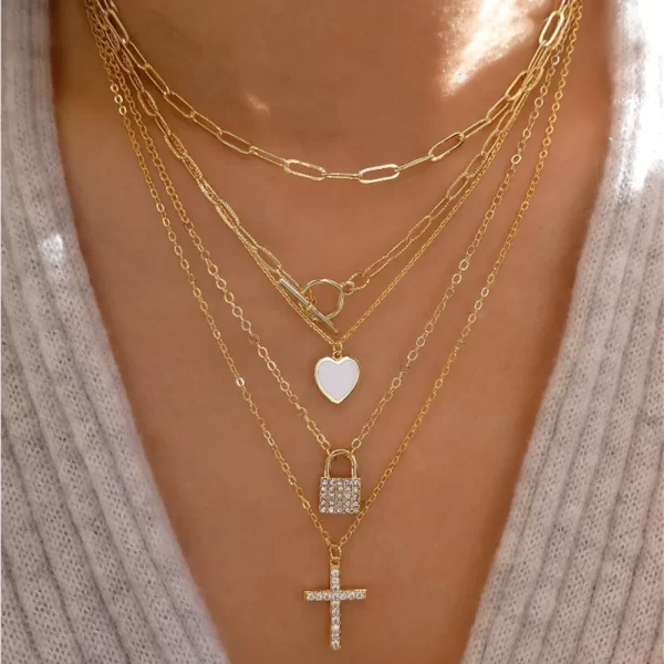 Vintage Fashion Punk Thick Chain Head Coin Lock Pendant Necklace For Women Female Multilevel Gold-plate Hip Hop Jewelry Gfit