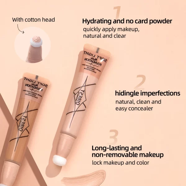 QIBEST Liquid Concealer Matte Flawless Waterproof Foundation Cream With Cushion Applicator Concealing Eye Dark Circle Cosmetics - Image 5