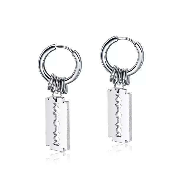 Fashion Stainless Steel Blade Earrings Vintage Razor Hollow Drop Earrings Women Men Punk Jewelry Hip Hop Street Dangle Earrings - Image 8
