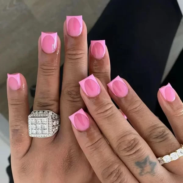 24pcs Short Square False Nails French White Edge Pink Fake Nails Full Cover Nail Tips Press on Nails faux fingernail - Image 5