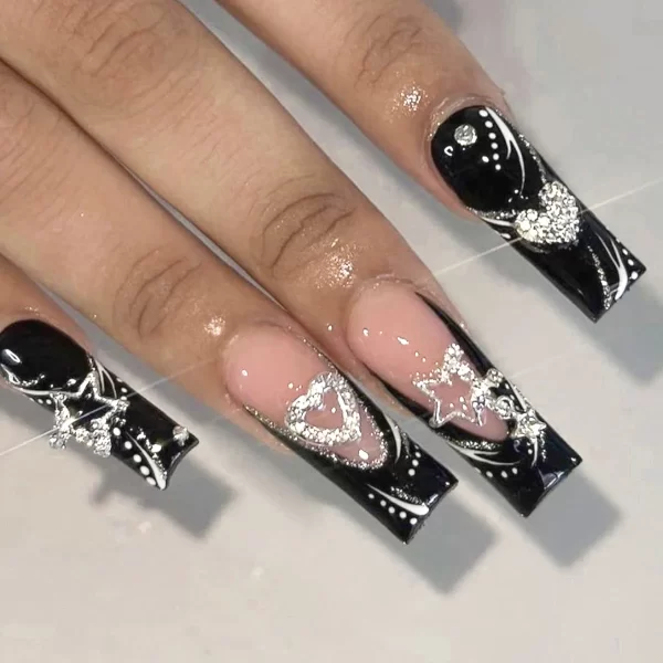 Gradient Black Fake Nails Long Ballerina Nails Press on Simple Full Cover False Nails Tips for Women Girls DIY Manicure 24Pcs - Image 9