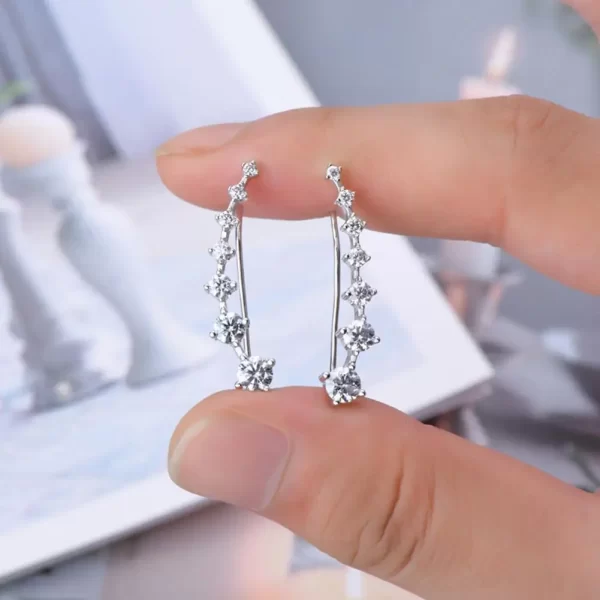 1 Pair Seven Star Crystals Leaf Shape Ear Climber Stud Earrings Alloy Ear Cuff Hook Ear Climbers For Women Girls Jewelry Gifts - Image 5