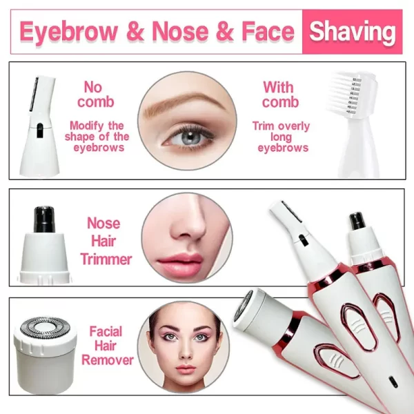4 in 1 Electric Razor for Women Shaver Lady Shaver Body Hair Trimmer for Armpit Bikini Arm Leg Face Mustache Portable Painless - Image 3