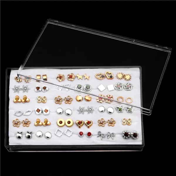 18/36Pairs Colorful Rhinestone Hollow Heart Star Flower Animal Mix Style Moon Crown Small Plastic Stud Earrings Set For Women - Image 37