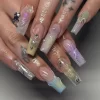 24Pcs Pink Butterfly Design False Nails Extra Long Coffin Fake Nails Wearable French Ballet Press on Nails Full Cover Nail Tips - Image 3