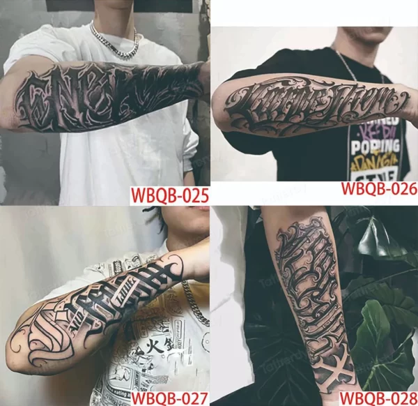 4 Sheets Fake Tattoo Sleeve Arm Body Art Long Lasting 15 Days Herbal Juice Ink Temporary Tattoo Sticker Text Wings Totem Men - Image 16