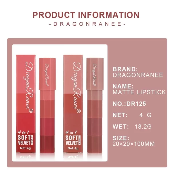 Mini Lipstick Set 4 Colors In 1 Matte Velvet Lipstick Crayon Pen Kit Lipliner Waterproof Lasting Not Fading Lip Makeup Cosmetics - Image 6