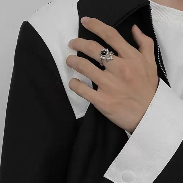 Irregular Black Geometry Liquid Metal Open Adjustable Silver Color Ring For Women Men Cool Trend Punk Jewelry Y2K Accessories - Image 2