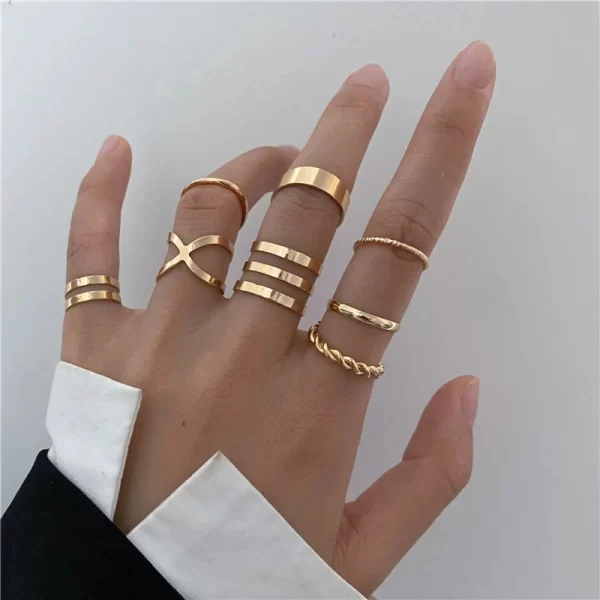 Bohemian Gold Color Cross Wide Rings Set For Women Girl Simple Chain Finger Tail Rings 2022 NEW Bijoux Jewelry Gifts Ring Female - Image 5