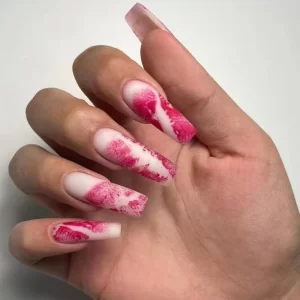 Sweet Romantic Pink Lips Print Wearable Fake Art Nail Spice Girl Frosted False Nails Valentine's Day Press on Nail Glue Manicure