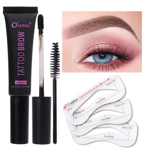 Tear-off Dye Eyebrow Cream Set Waterproof Brow Tattoo Tint with Brow Card and Brush Lasting Semi-Permanent Peel-off Eyebrow Gel - Image 8