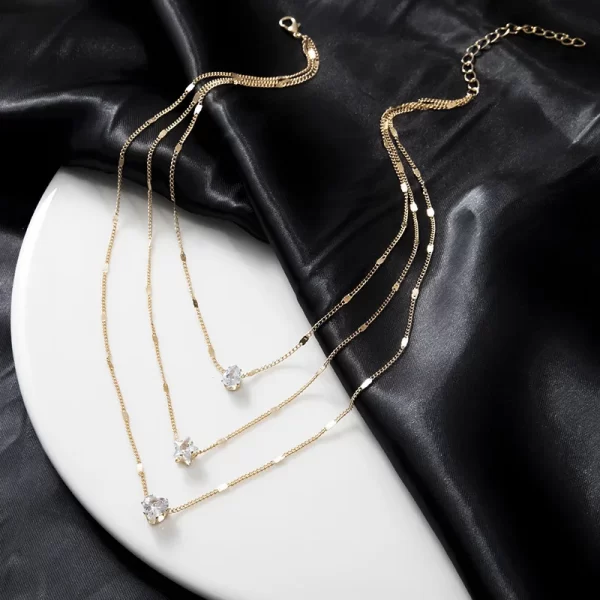 Crystal Zircon Heart Star Charm Layered Pendant Necklace Set for Women Charms Fashion Square Rhinestone Female Vintage Jewelry - Image 3