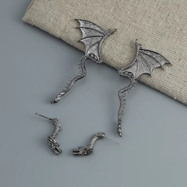 Dragon Earrings, Front Back Earrings, Stainless Steel Earrings, Gothic Jewelry, Ear Jacket, Dragon Ear Jacket, Dragon Jewelry, D - Image 3