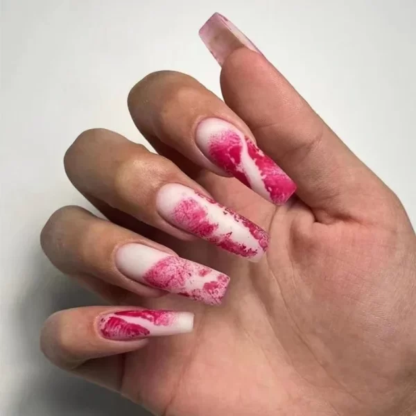 Sweet Romantic Pink Lips Print Wearable Fake Art Nail Spice Girl Frosted False Nails Valentine's Day Press on Nail Glue Manicure - Image 3
