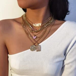 7 Pcs Fashion Punk Gold Color Pendant Chain Necklace Set for Women Vintage Boho Letter Coin Multi-Layer Necklaces Jewelry Gifts