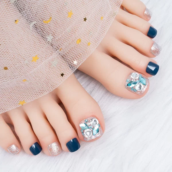 24pcs Glitter Crystal False Toenails Full Cover Wearable Rhinestone Fake Toe Nail Patch for Feet nails Supplies professionals - Image 5
