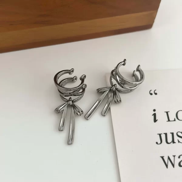 New Y2K Double-Layer Bow Ear Cuff No Piercing Earring Punk Unique Metal Tie Bow Ear Clip for Women Girls Fashion Jewelry Gifts - Image 11