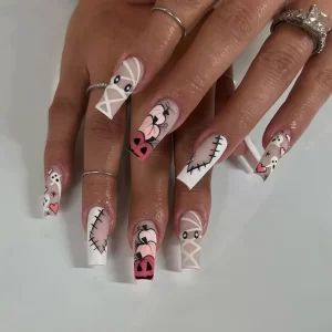 24pcs short and medium-sized fake nails, Halloween Scary Pumpkin Design Square Nail, press on nails,suitable for women and girls
