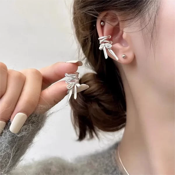 New Y2K Double-Layer Bow Ear Cuff No Piercing Earring Punk Unique Metal Tie Bow Ear Clip for Women Girls Fashion Jewelry Gifts