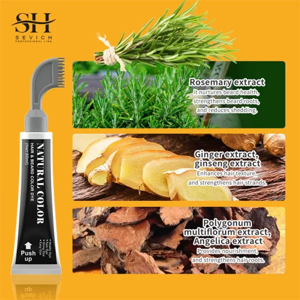 3 Minutes Black Beard Dye Cream With Comb 80ml Rosemary Natural Black Beard Dye Shampoo Pure Plant-Based Instant Hair Dye Cream - Image 5