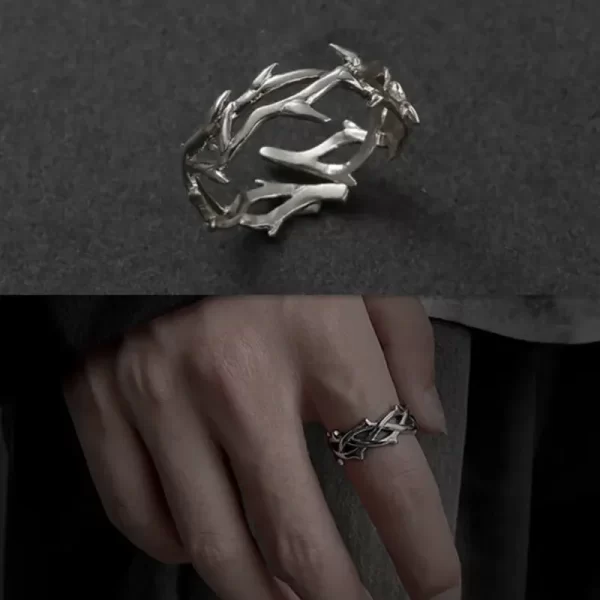 Vintage Goth Thorny Rose Couple Rings for Men Women Charm Irregularity Opening Stainless Steel Punk Finger Ring Jewelry Y2k Gift - Image 3
