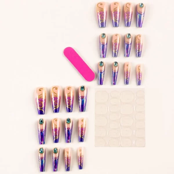 Long Ballerina False Nails Fashion French Purple Butterfly Fake Nails Full Cover Detachable Press on Nails Women Girls - Image 2