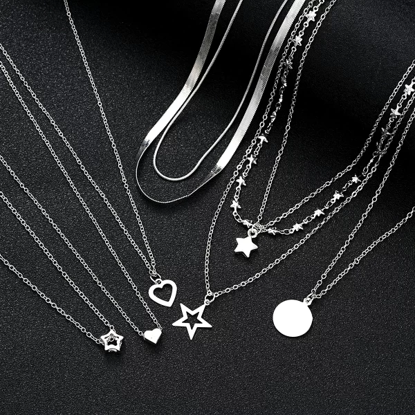 9 Pcs Simple Choker Necklaces for Women Fashion Love Heart Star Pendant Layered Necklace Jewelry Gift European and American 2024 - Image 3