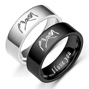 Fashion Titanium Steel Couple Rings With Letters I LOVE YOU Inside Jewelry Gifts For Love Couples Black And White Two Styles