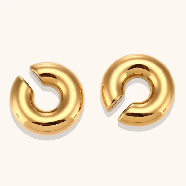 Stainless Stee Oversize Chunky Round Circle Clip Earring for Women Gold Plated C Shape Ear Cuff Stud Tube Thick Earclips Jewelry - Image 6