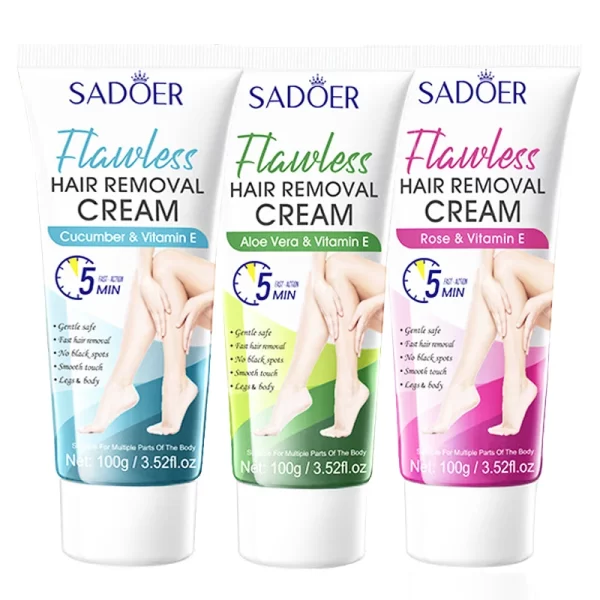 SADOER Cucumber Aloe Vera Rose Hair Removal Cream Non Irritating Quick Whole Body Axillary Armpit Arm Leg Privates Hair Remove - Image 2