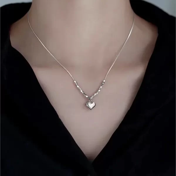 ANENJERY Silver Color Small Square Chain Love Heart Necklace for Women Fashion Temperament Jewelry Accessory - Image 4