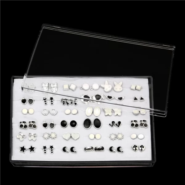 18/36Pairs Colorful Rhinestone Hollow Heart Star Flower Animal Mix Style Moon Crown Small Plastic Stud Earrings Set For Women - Image 36