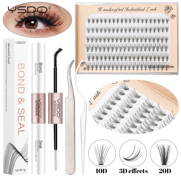 DIY Lash Extension Kit Lash Individual Lashes Clusters8-16mm With Waterproof Lash Bond And Seal Eyelash Tweezers Lash Kit - Image 8
