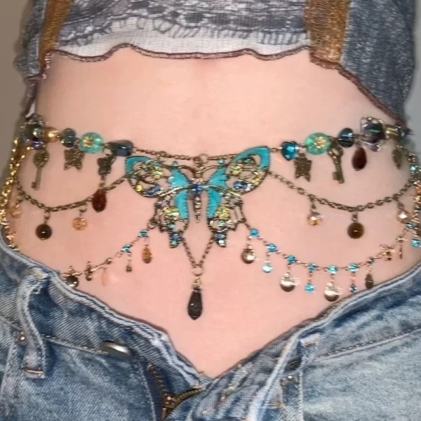 Dainty Butterfly Pendant Multiayer Waist Chain Elegant Beaded Body Chain Jewelry - Image 2