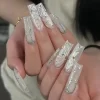 24Pcs Pink Butterfly Design False Nails Extra Long Coffin Fake Nails Wearable French Ballet Press on Nails Full Cover Nail Tips - Image 7