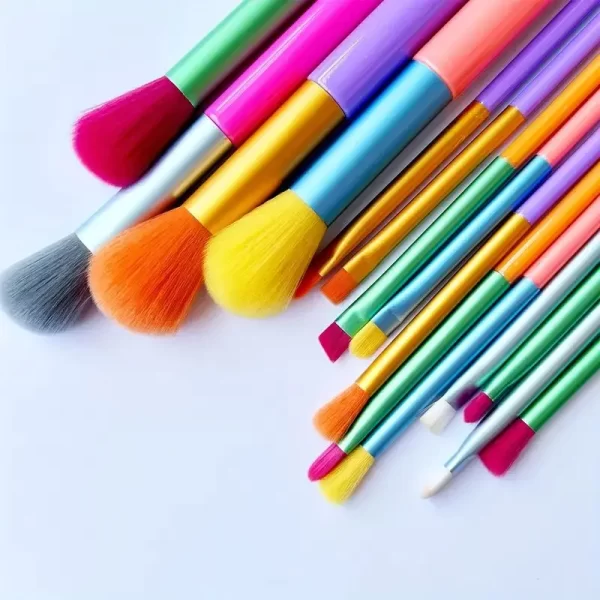 15 PCs Rainbow Color High Quality Makeup Brush Set - Perfect for Eyeshadow, Foundation, and Cosmetic Tools - Image 2