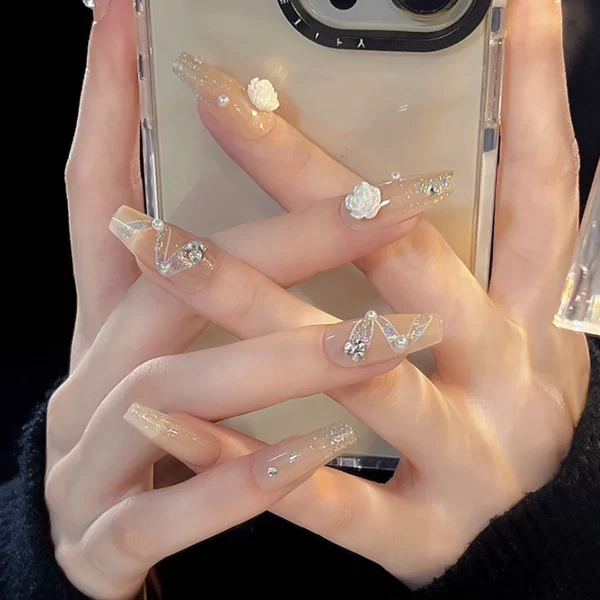 Luxury Ladies 24Pcs/Set Super Long Square French Leopard Print Pink Bow Heart Decoration Wearable Fake Nail  Press on Nail Art - Image 11