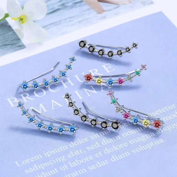 1 Pair Seven Star Crystals Leaf Shape Ear Climber Stud Earrings Alloy Ear Cuff Hook Ear Climbers For Women Girls Jewelry Gifts - Image 6