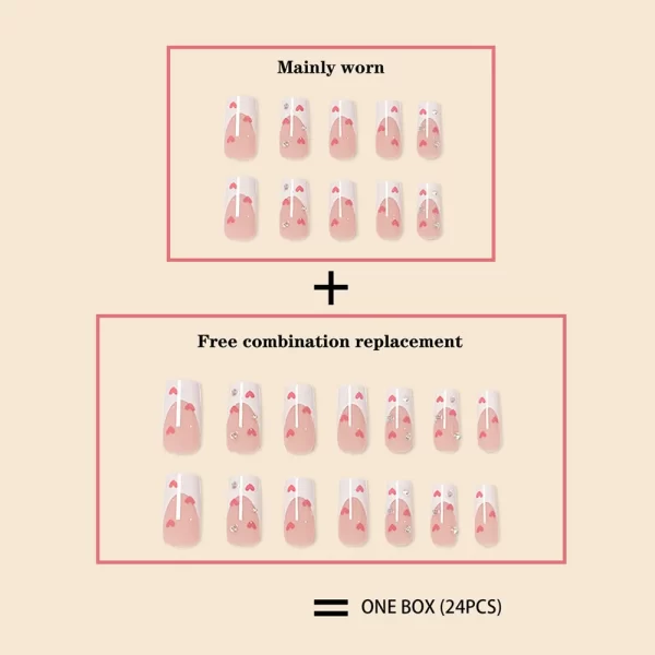 Hot New Women Girls 24Pcs Long Square Red French White Border Heart Full Coverage Wearable Fake Nail Press on Nail Art - Image 3